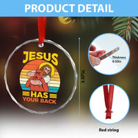 Funny Jesus Has Your Back Crystal Glass Ornament Jiu Jitsu Retro Christian - Wonder Print Shop