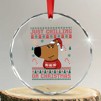 Funny Just Chilling On Christmas Meme Chillin Guy Crystal Glass Ornament TS09