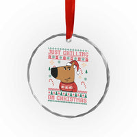 Funny Just Chilling On Christmas Meme Chillin Guy Crystal Glass Ornament TS09