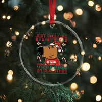 Funny Just Chilling On Christmas Meme Chillin Guy Crystal Glass Ornament TS09