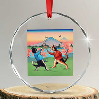 Funny Kendo Cat Crystal Glass Ornament Samurai Martial Arts TS14