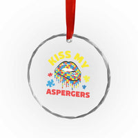 Funny Kiss My Aspergers Crystal Glass Ornament Asperger Syndrome Autism Awareness Puzzle Lips