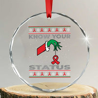 Funny Know Your Status Green Hand Crystal Glass Ornament Red Ribbon HIV Ugly Sweater Gift TS12