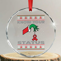 Funny Know Your Status Green Hand Crystal Glass Ornament Red Ribbon HIV Ugly Sweater Gift - Wonder Print Shop