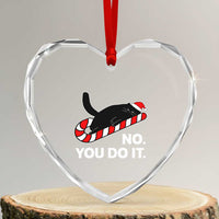 Funny Lazy Cat Christmas Heart Crystal Glass Ornament No You Do It - Wonder Print Shop
