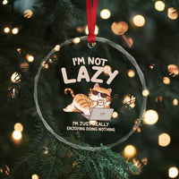 Funny Lazy Cat Crystal Glass Ornament I'm Not Lazy I'm Just Really Enjoying Doing Nothing TS12