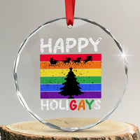 Funny LGBT Xmas Crystal Glass Ornament Happy Holigays Rainbow Stripes Unicorn Santa TS11