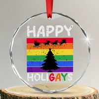 Funny LGBT Xmas Crystal Glass Ornament Happy Holigays Rainbow Stripes Unicorn Santa TS11