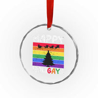 Funny LGBT Xmas Crystal Glass Ornament Happy Holigays Rainbow Stripes Unicorn Santa TS11