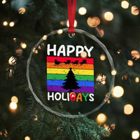Funny LGBT Xmas Crystal Glass Ornament Happy Holigays Rainbow Stripes Unicorn Santa TS11
