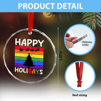 Funny LGBT Xmas Crystal Glass Ornament Happy Holigays Rainbow Stripes Unicorn Santa TS11