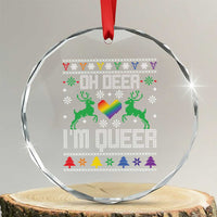 Funny LGBT Xmas Crystal Glass Ornament Oh Deer I'm Queer Rainbow LGBT Flag TS11
