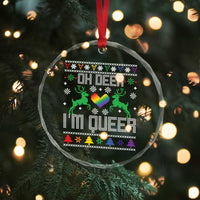 Funny LGBT Xmas Crystal Glass Ornament Oh Deer I'm Queer Rainbow LGBT Flag TS11
