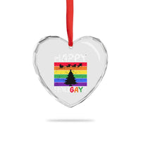 Funny LGBT Xmas Heart Crystal Glass Ornament Happy Holigays Rainbow Stripes Unicorn Santa - Wonder Print Shop