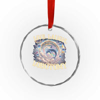 Funny Live Laugh Lobotomy Crystal Glass Ornament Dolphin Meme Silly Unhinged Joke - Wonder Print Shop