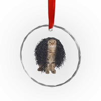 Funny Long Curly Hair Wig Cat Soccer Fans Crystal Glass Ornament Football Meme Sports Humor
