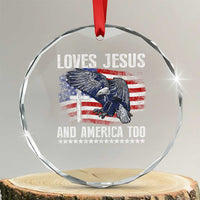 Funny Loves Jesus And America Too Crystal Glass Ornament 4th Of July Patriotic Christian Eagle American Flag - Wonder Print Shop