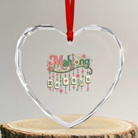 Funny Mahjong Lovers Heart Crystal Glass Ornament Funny Mahjong Lovers Chinese Game Floral Vintage Aesthetic Graphic