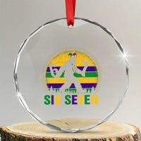 Funny Mardi Gras Bigfoot Crystal Glass Ornament Six Seven Meme