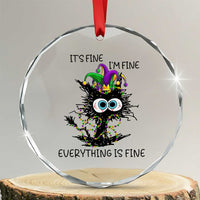 Funny Mardi Gras Cat Crystal Glass Ornament It's Fine I'm Fine Everything Is Fine Jester Hat Beads