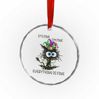 Funny Mardi Gras Cat Crystal Glass Ornament It's Fine I'm Fine Everything Is Fine Jester Hat Beads