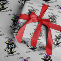 Funny Mardi Gras Cat Wrapping Paper Roll It's Fine I'm Fine Everything Is Fine Jester Hat Beads