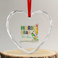 Funny Mardi Gras Drinking Team Heart Crystal Glass Ornament Cocktails Wine Crawfish Beads Glitter Print