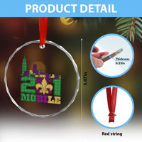 Funny Mardi Gras Mobile Alabama 251 Crystal Glass Ornament Skyline Area Code Glitter Print