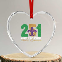 Funny Mardi Gras Mobile Alabama 251 Heart Crystal Glass Ornament Where It All Started Area Code Glitter Print