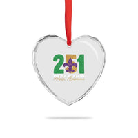 Funny Mardi Gras Mobile Alabama 251 Heart Crystal Glass Ornament Where It All Started Area Code Glitter Print