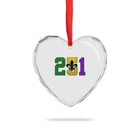 Funny Mardi Gras Mobile Alabama Heart Crystal Glass Ornament 251 Area Code Glitter Print Fleur De Lis