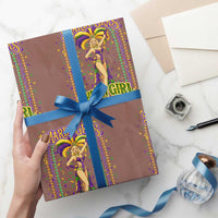 Funny Mardi Gras Throw Girl Wrapping Paper Roll New Orleans Carnival Beads