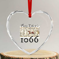 Funny Medieval Humor Battle of Hastings Heart Crystal Glass Ornament Party Like Its 1066 Historic Bayeux Tapestry Graphic