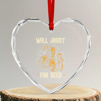 Funny Medieval Knight Drinking Festival Humor Heart Crystal Glass Ornament Will Joust For Beer Renaissance Faire
