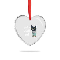 Funny Meme Just A Chill Cat Heart Crystal Glass Ornament - Wonder Print Shop