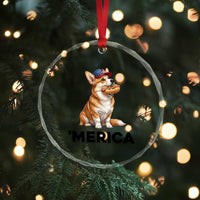 Funny Merica Corgi Lover 4th Of July Crystal Glass Ornament Patriotic Dog Gift