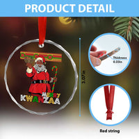 Funny Merry Kwanzaa Christmas Crystal Glass Ornament African American Black Santa Kinara Candles - Wonder Print Shop