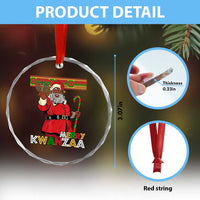 Funny Merry Kwanzaa Christmas Crystal Glass Ornament African American Black Santa Kinara Candles TS11