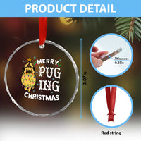 Funny Merry Pugging Xmas Dog Pugmas Pug Crystal Glass Ornament TS09