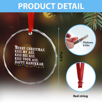 Funny Merry Xmas Kiss My His Your Ass Happy Hanukkah Crystal Glass Ornament TS11