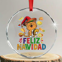 Funny Mexican Cat Christmas Crystal Glass Ornament Feliz Navidad Sombrero Kitty Xmas - Wonder Print Shop