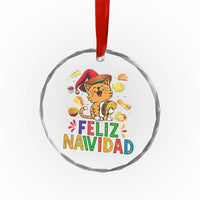 Funny Mexican Cat Christmas Crystal Glass Ornament Feliz Navidad Sombrero Kitty Xmas - Wonder Print Shop