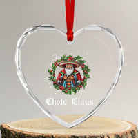 Funny Mexican Santa Heart Crystal Glass Ornament Cholo Claus Christmas in Mexico - Wonder Print Shop