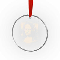 Funny Mona Lisa Wearing Headphones Bass Face Meme Crystal Glass Ornament Funny Classical Fine Art Parody Music Producer Graphic
