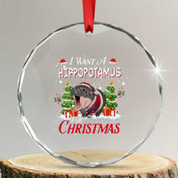 Funny Moo Deng Christmas Crystal Glass Ornament I Want A Hippopotamus For Christmas Santa Baby Pygmy - Wonder Print Shop