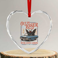 Funny Mothman Heart Crystal Glass Ornament Get In Loser We Are Going Lurking Cryptid Lover