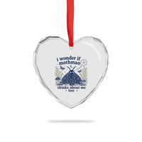 Funny Mothman Heart Crystal Glass Ornament I Wonder If Mothman Thinks About Me Too Cryptid Weirdcore