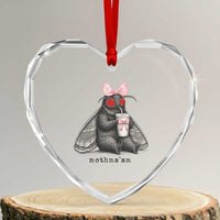 Funny Mothman Mothma'am Cute Pink Bow Coquette Heart Crystal Glass Ornament