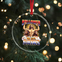 Funny Muscle Jesus Workout Crystal Glass Ornament Hallowed Be Thy Gains Weightlifting Humor TS11