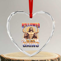 Funny Muscle Jesus Workout Heart Crystal Glass Ornament Hallowed Be Thy Gains Weightlifting Humor - Wonder Print Shop